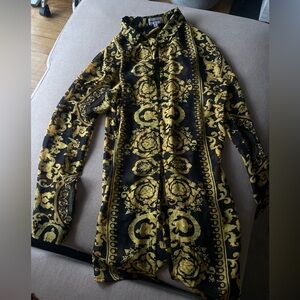 NEW Superdown Black and Gold Patterned Sheer Button Up Dress